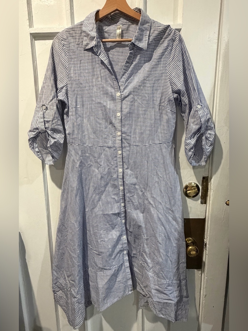 PerSeption Concept Blue and White Striped Button-Front Shirt Dress